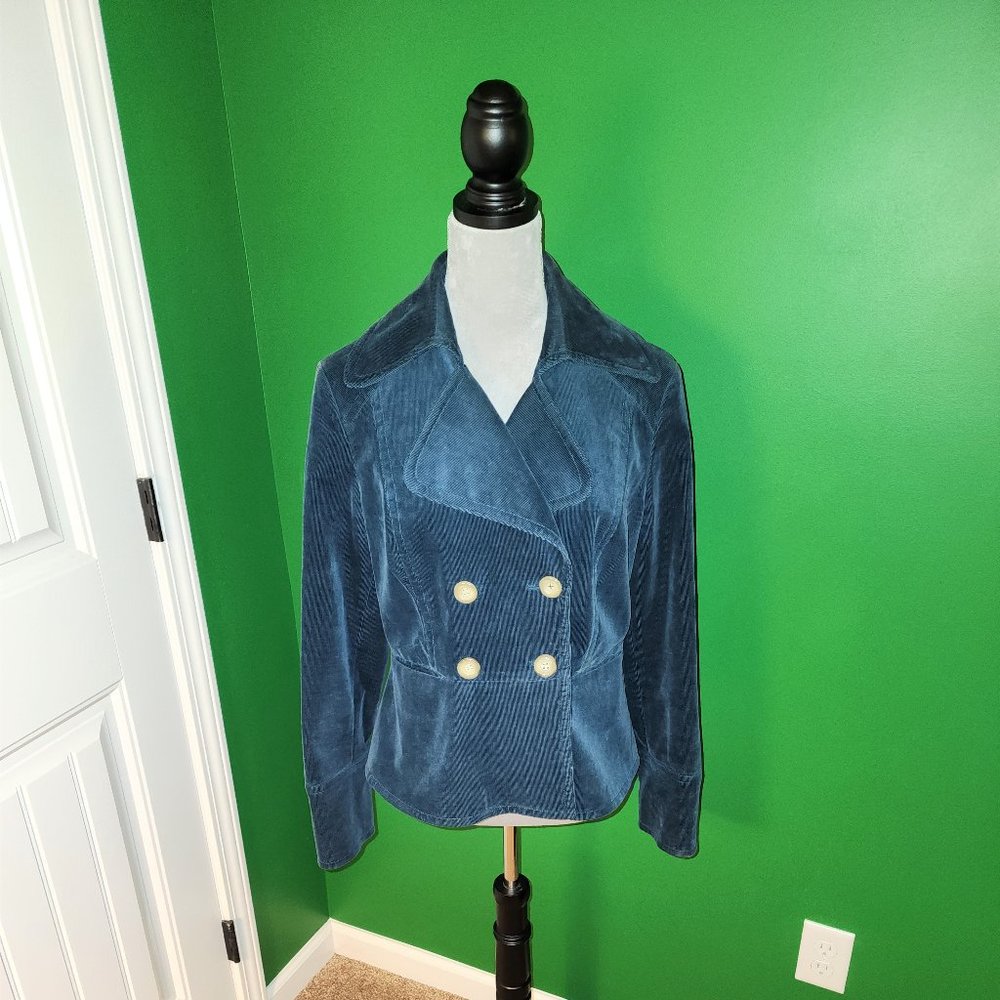 Nine West Double-Breasted Corduroy Dk Forest Green Jacket - Size M
